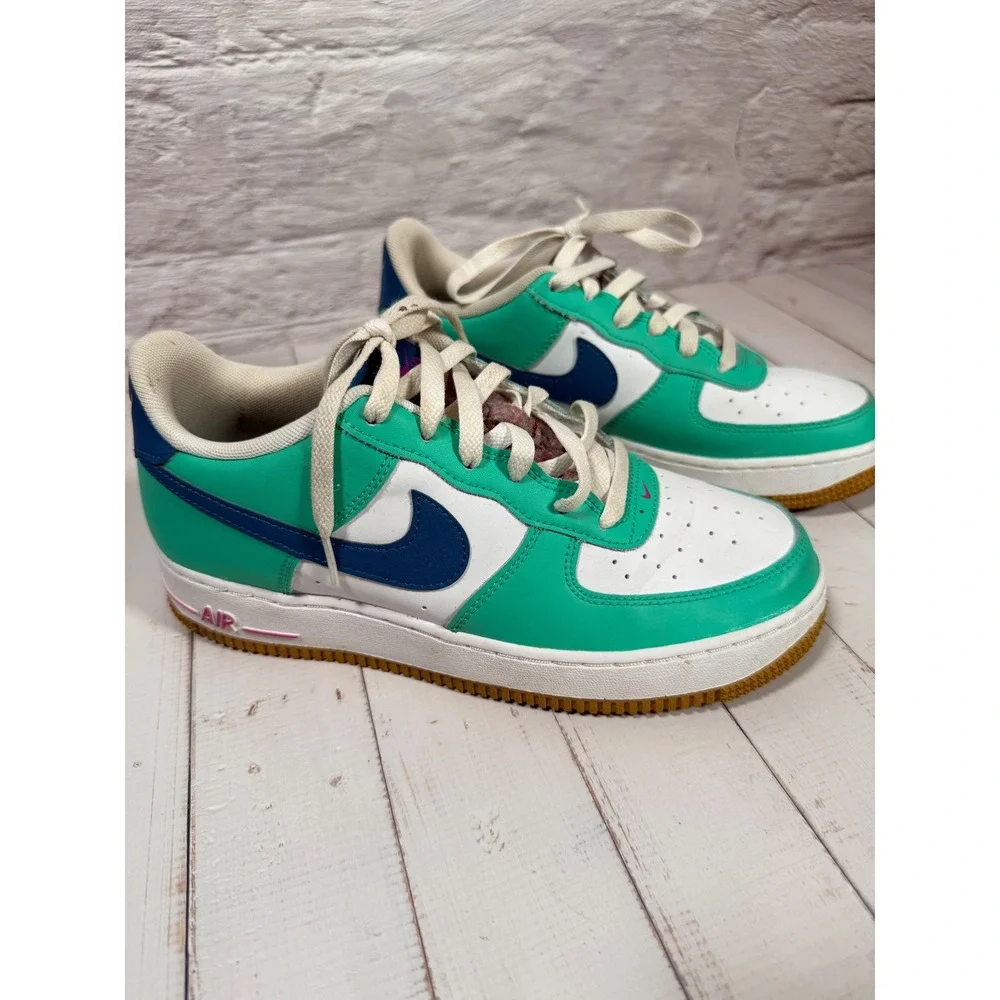Nike Air Force 1 Low Teal White Blue Play Kids Shoes Streetwear Size 6.5